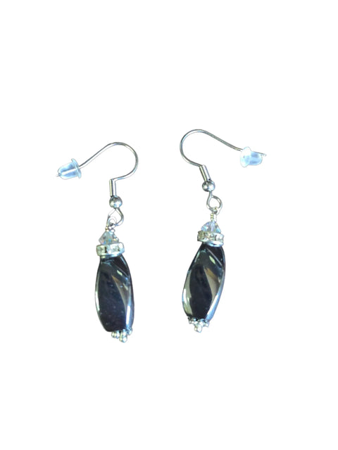 Black Hematite Drop Earrings 1 Inch with Crystal Accents – Sterling Silver Hooks | Made in USA by Michelle Marie Boutique Michelle Marie Boutique  Earrings
