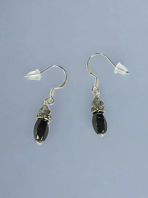 Black Hematite Drop Earrings 1 Inch with Crystal Accents – Sterling Silver Hooks | Made in USA by Michelle Marie Boutique Michelle Marie Boutique  Earrings