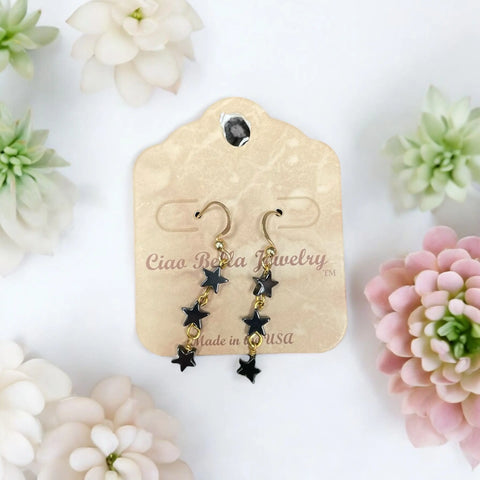 Black Hematite Star Drop Earrings Trio – Gold Hook Dangle Design | Handmade Jewelry Made in USA Michelle Marie Boutique  Earrings
