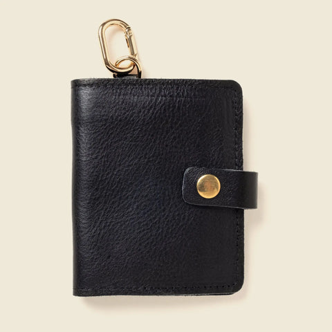 Black Leather Bifold Wallet With Snap Closure And Key Ring – Handmade in USA CASUPO  Small Bifold