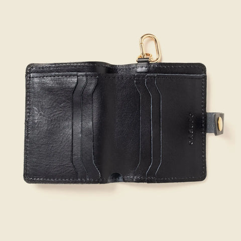 Black Leather Bifold Wallet With Snap Closure And Key Ring – Handmade in USA CASUPO  Small Bifold