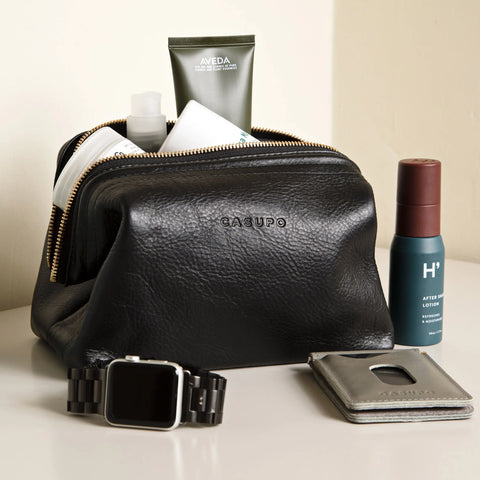 Black Leather Toiletry Travel Bag 7.5 Inch – Sustainable Craft | Handmade in USA CASUPO  Dopp Toiletry Bag