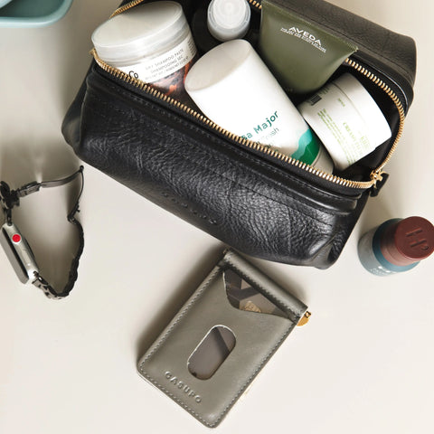Black Leather Toiletry Travel Bag 7.5 Inch – Sustainable Craft | Handmade in USA CASUPO  Dopp Toiletry Bag