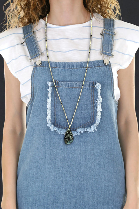 Black Pyrite Pendant Necklace – Protective Grounding Jewelry with Beaded Gold Chain | Made in USA Michelle Marie Boutique  Necklaces