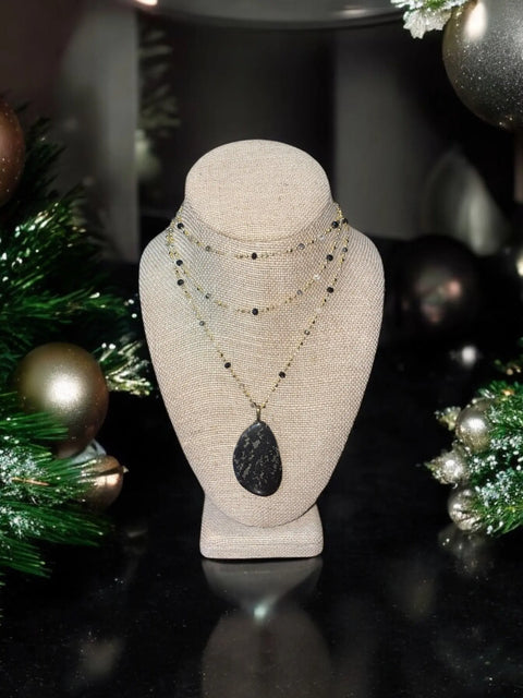Black Pyrite Pendant Necklace – Protective Grounding Jewelry with Beaded Gold Chain | Made in USA Michelle Marie Boutique  Necklaces