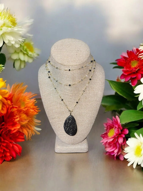 Black Pyrite Pendant Necklace – Protective Grounding Jewelry with Beaded Gold Chain | Made in USA Michelle Marie Boutique  Necklaces
