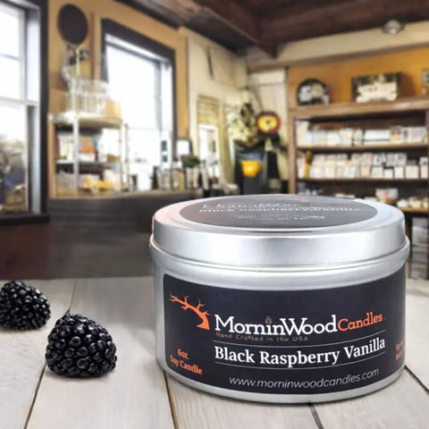 Black Raspberry Vanilla Soy Candle Tin – 6.5oz Handcrafted Scented Candle | MorninWood Candles Made in USA MorninWood Candles  Candles