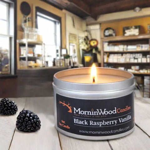 Black Raspberry Vanilla Soy Candle Tin – 6.5oz Handcrafted Scented Candle | MorninWood Candles Made in USA MorninWood Candles  Candles