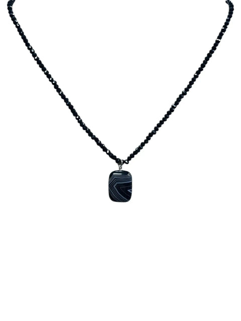 Black Sardonyx Stone Pendant Necklace – Grounding Jewelry with Adjustable Beaded Chain | Made in USA Michelle Marie Boutique  Necklaces
