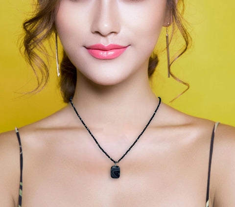 Black Sardonyx Stone Pendant Necklace – Grounding Jewelry with Adjustable Beaded Chain | Made in USA Michelle Marie Boutique  Necklaces