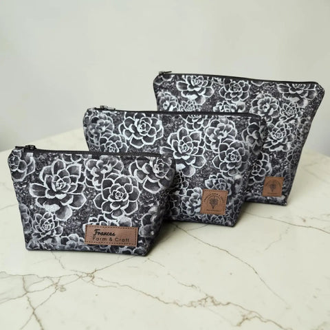 Black Silver Floral Makeup Bag Set – Small to Large Cosmetic Pouches with Cotton Lining | Made in USA Frances Farm & Craft  Cosmetic bags