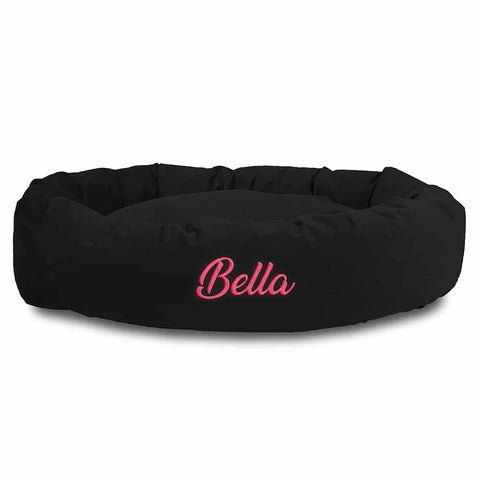 Personalized Suede Bagel Dog Bed – Luxurious Faux Suede Pet Cushion | Made in USA Majestic Pet 