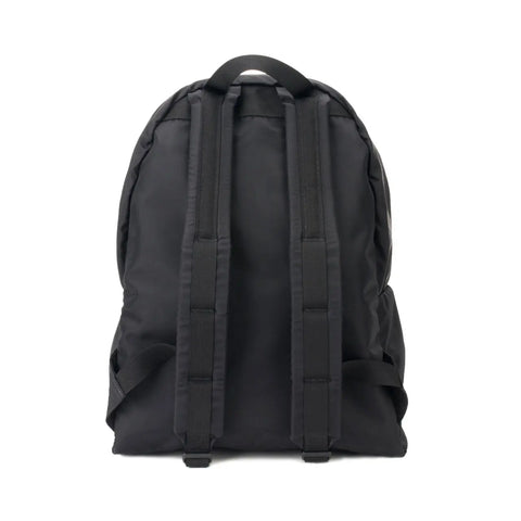 The MIS Daypack - Black is a water-resistant nylon backpack with two padded shoulder straps, a top handle, and fits a 13 laptop. Shown from the back against a white background.