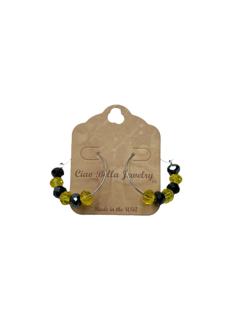 Black and Gold Crystal Hoop Earrings 1.5 Inch – Lightweight Stainless Steel – Pittsburgh Fan Jewelry | Made in USA Michelle Marie Boutique  Earrings
