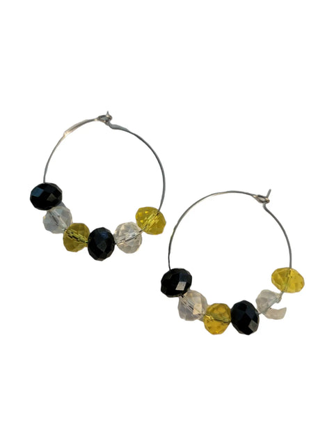 Black and Gold Crystal Hoop Earrings 1.5 Inch – Lightweight Stainless Steel – Pittsburgh Fan Jewelry | Made in USA Michelle Marie Boutique  Earrings