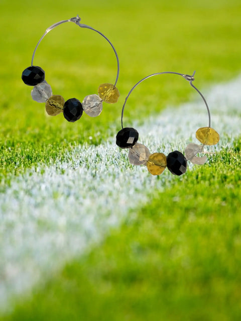 Black and Gold Crystal Hoop Earrings 1.5 Inch – Lightweight Stainless Steel – Pittsburgh Fan Jewelry | Made in USA Michelle Marie Boutique  Earrings