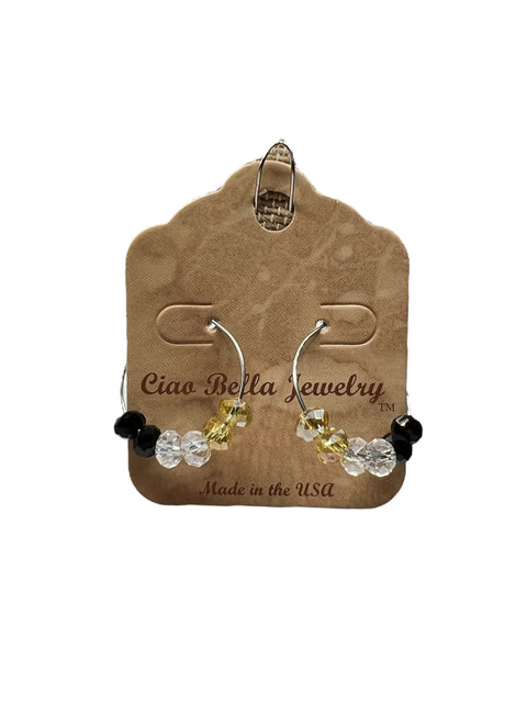 Black and Gold Crystal Hoop Earrings 1.5 Inch – Lightweight Stainless Steel – Pittsburgh Fan Jewelry | Made in USA Michelle Marie Boutique  Earrings