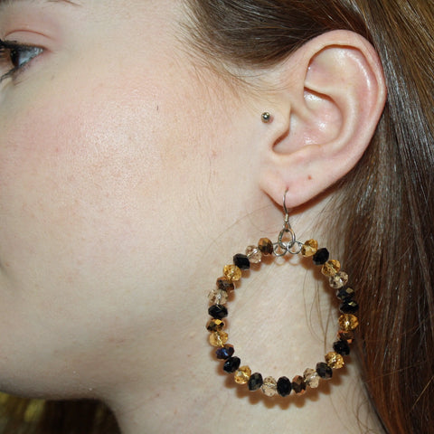 Black and Gold Crystal Hoop Earrings 2.5 Inch – Sterling Silver Hooks | Handmade in USA Jewelry Michelle Marie Boutique  Earrings