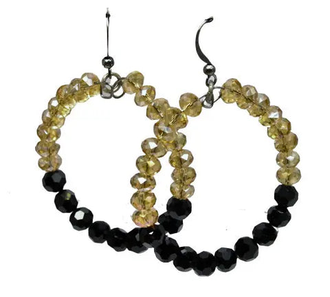 Black and Gold Crystal Hoop Earrings – Stainless Steel Hooks | Team Spirit Jewelry Made in USA Michelle Marie Boutique  Earrings