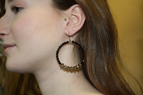 Black and Gold Crystal Hoop Earrings – Stainless Steel Hooks | Team Spirit Jewelry Made in USA Michelle Marie Boutique  Earrings