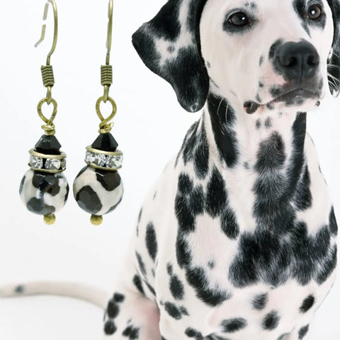 Black and White Dalmatian Jasper Drop Earrings – Handcrafted Gemstone Jewelry | Made in USA by Michelle Marie Boutique Michelle Marie Boutique  Earrings
