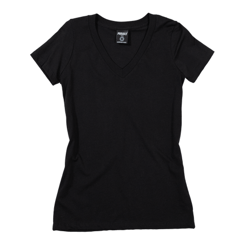 Women's Black Cotton V-Neck Tee – Combed Ring-Spun Cotton | Made in USA Proudly USA  T-shirt