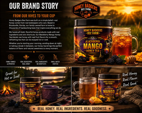 Blackberry Mango Honey Tea Blend – Raw Florida Honey Infused Tea Mix | Artisan Crafted Made in USA Honey Badgers Bee Farm  All natural Tea