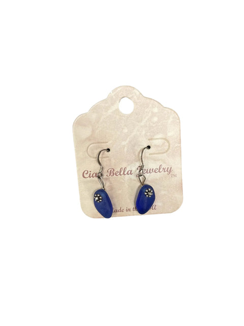 Blooming Elegance: Sterling Silver Dangle Earrings With Blue or Yellow Recycled Glass Michelle Marie Boutique  Earrings