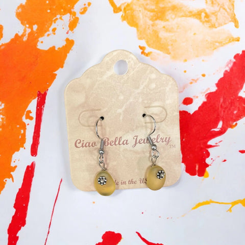 Blooming Elegance: Sterling Silver Dangle Earrings With Blue or Yellow Recycled Glass Michelle Marie Boutique  Earrings