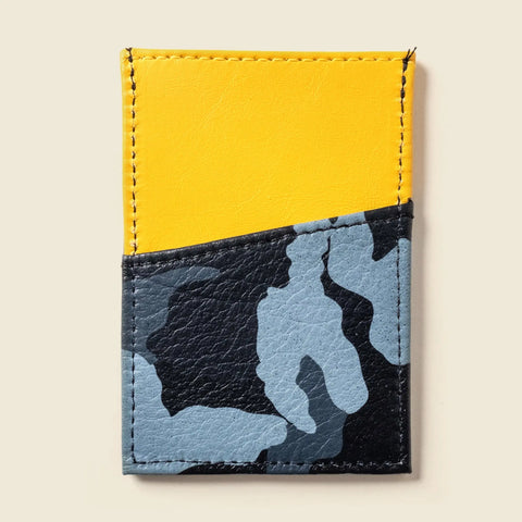 Blue Camo and Yellow Leather Card Case Wallet 2.75x4 Inch | Handmade in USA CASUPO  Slim Card Holder