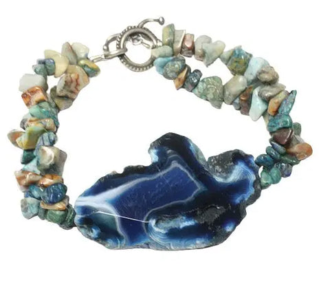 Blue Crazy Lace Agate Healing Stone Bracelet – Sterling Silver Toggle Clasp | Made in USA Michelle Marie Boutique  Bracelet