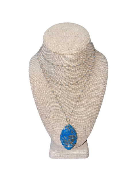 Blue Crazy Lace Agate Oval Pendant Necklace – Adjustable Beaded Gold Chain Jewelry | Made in USA Michelle Marie Boutique  Necklaces