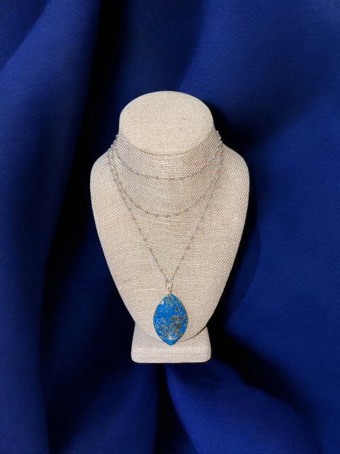 Blue Crazy Lace Agate Oval Pendant Necklace – Adjustable Beaded Gold Chain Jewelry | Made in USA Michelle Marie Boutique  Necklaces