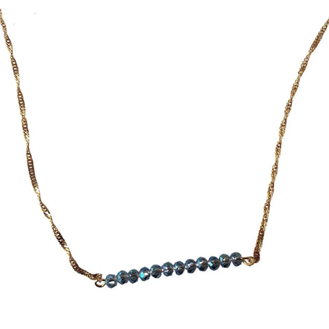Blue Crystal Bar Necklace – Dainty 10K Gold Plated Stainless Steel Chain – Handmade Jewelry | Made in USA Michelle Marie Boutique  Necklace