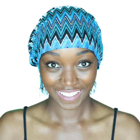 Blue Geo Stripe Jersey Knit Chemo Beanie – Signature Slip-On | Made in USA – Sabrina Chemo Beanies®  B2Customer
