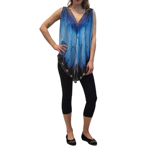 Blue Morpho Butterfly Wing Print Tunic – Eco-Friendly Fabric | Made in USA Spiritex | Sustainable Apparel  Women's Butterfly Collection
