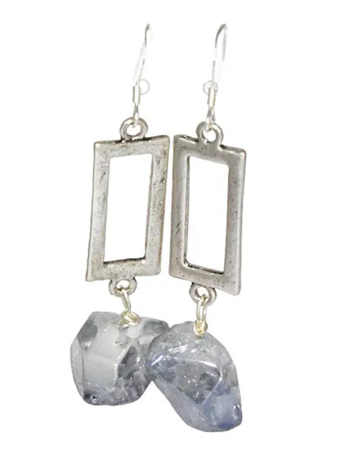 Blue Quartz Geometric Drop Earrings – 2 Inch Sterling Silver Dangle | Handcrafted Made in USA Michelle Marie Boutique  Earrings