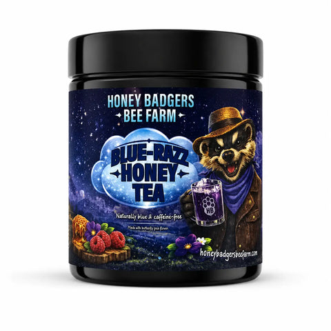 Blue Razz Honey Tea Blend 8oz – Butterfly Pea Flower Infusion with Natural Raspberry Flavor | Made in USA Honey Badgers Bee Farm  All natural Tea