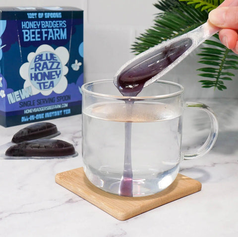 Blue Razz Honey Tea Spoon 12 Ct – Instant Sweetened Herbal Infusion | Honey Badgers Bee Farm | Made in USA Honey Badgers Bee Farm  All natural Tea