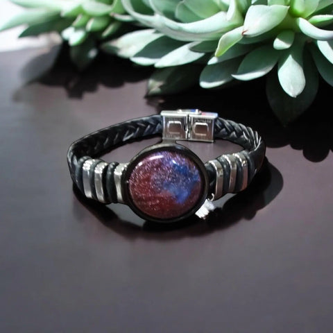 Blue Red Purple Glitter Resin Leather Cuff Bracelet – Adjustable Fit | Made in USA Michelle Marie Boutique  Bracelets