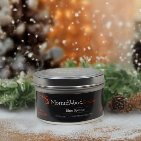 Blue Spruce Soy Tin Candle 6.5oz – Hand-Poured Home Fragrance with Evergreen Aromas | Made in USA MorninWood Candles  Candles