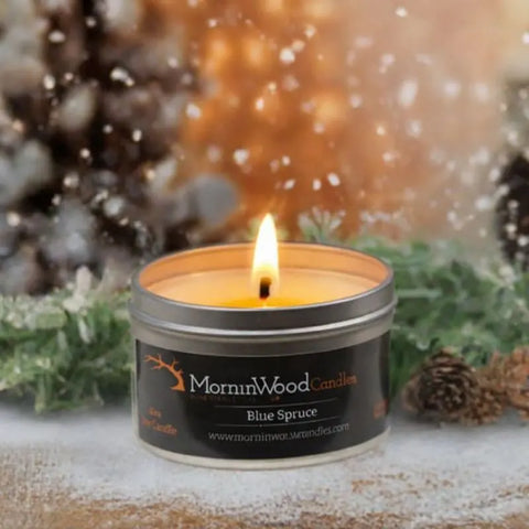Blue Spruce Soy Tin Candle 6.5oz – Hand-Poured Home Fragrance with Evergreen Aromas | Made in USA MorninWood Candles  Candles