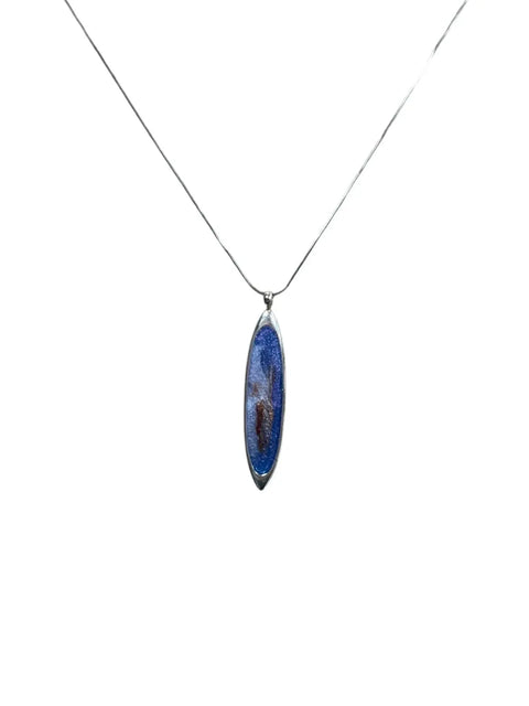 Blue & Brown Resin Ellipse Pendant Necklace - Sterling Silver - Unique & Elegant Michelle Marie Boutique  Pendant Necklace