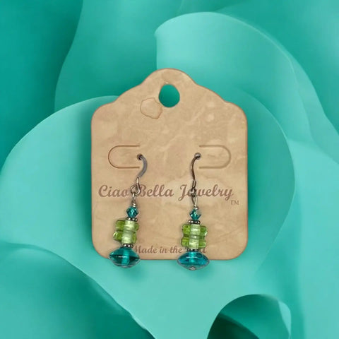 Blue & Green Dangle Earrings | Crystal & Bead Earrings | Sterling Silver Hooks Michelle Marie Boutique  Earrings