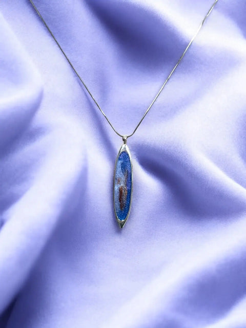 Blue and Brown Resin Ellipse Pendant Necklace – Sterling Silver Chain – Handmade Jewelry | Made in USA Michelle Marie Boutique  Pendant Necklace