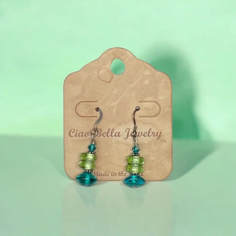 Blue and Green Beaded Dangle Earrings – Sterling Silver Hooks for Women | Handmade Jewelry | Made in USA Michelle Marie Boutique  Earrings