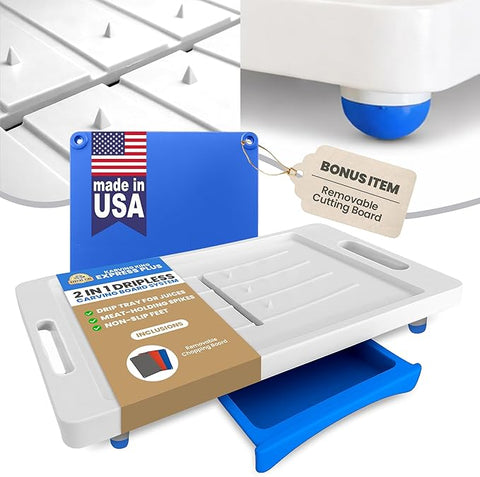 Dripless 2-in-1 Cutting Board System – Removable Tray – Made in USA Karving King 