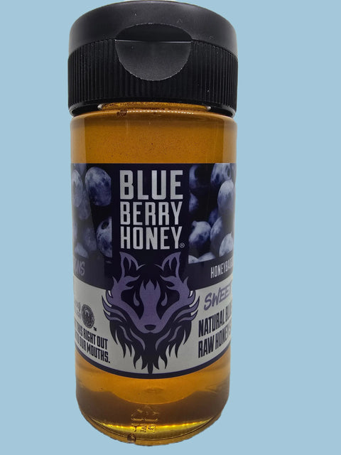 Blueberry Infused Raw Honey 12oz – All Natural Sweetener – Honey Badgers | Made in USA Brooksville Florida Honey Badgers Bee Farm  Raw Honey