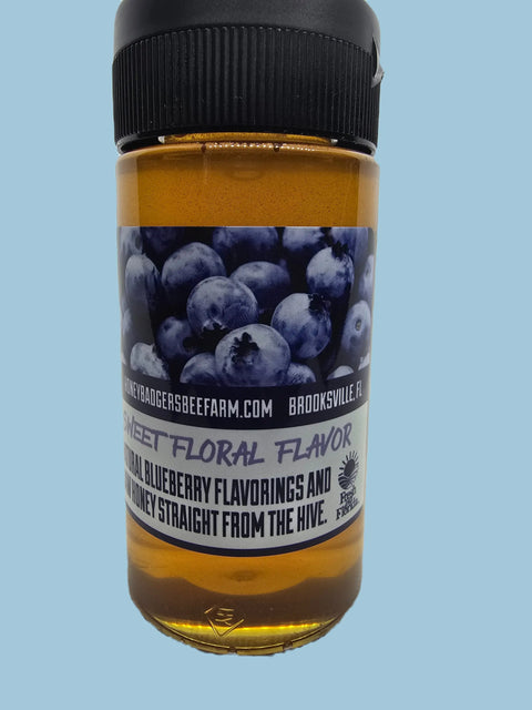Blueberry Infused Raw Honey 12oz – All Natural Sweetener – Honey Badgers | Made in USA Brooksville Florida Honey Badgers Bee Farm  Raw Honey