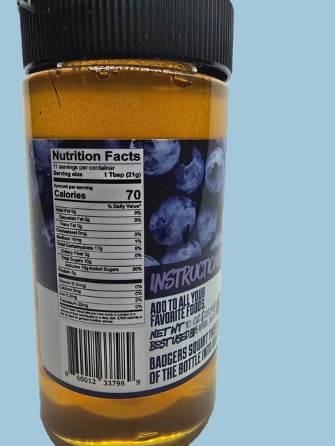 Blueberry Infused Raw Honey 12oz – All Natural Sweetener – Honey Badgers | Made in USA Brooksville Florida Honey Badgers Bee Farm  Raw Honey